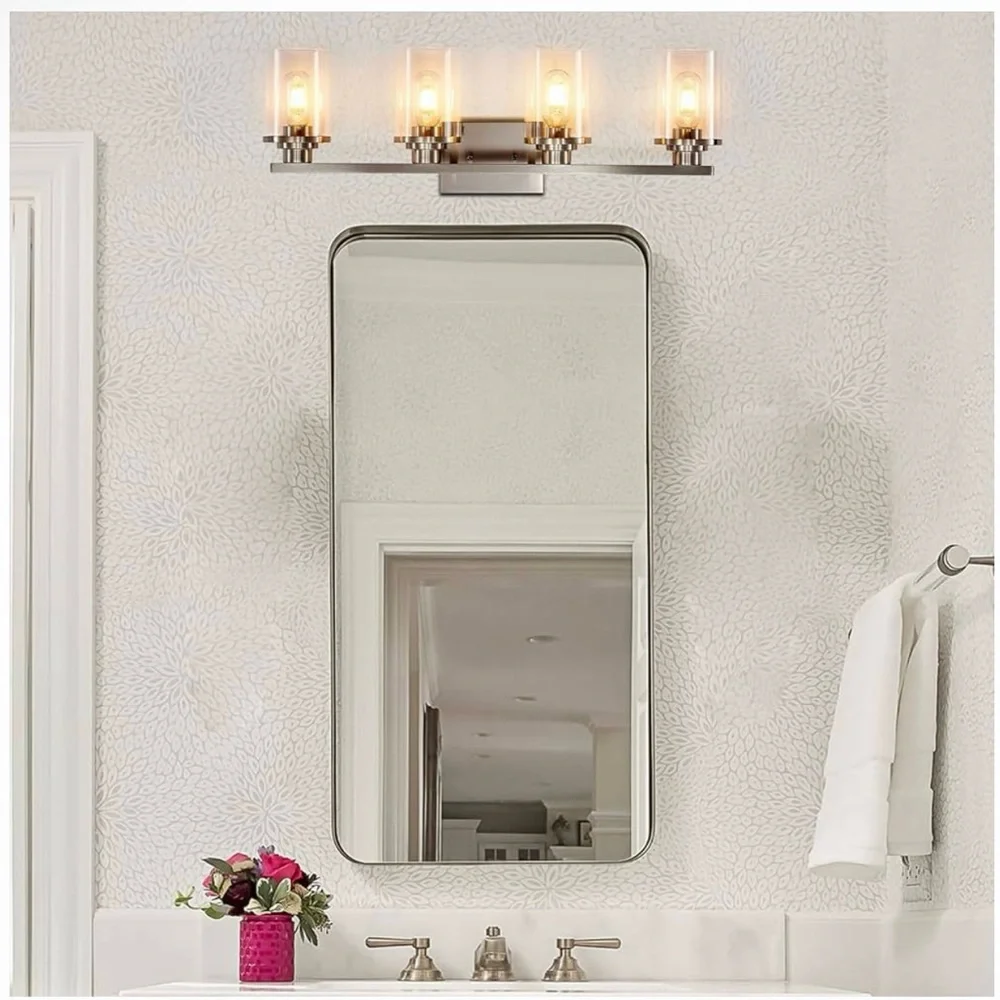 STAMBORD Bathroom Brushed Nickel Vanity 4-Light Fixture with Clear Glass Shades